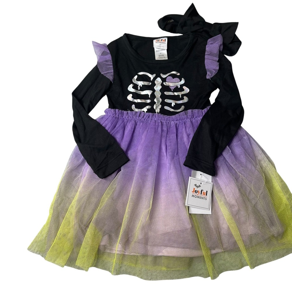 NEW Halloween Skeleton Dress with Bow Toddler Girls 2T Joyful Moments Costume‎